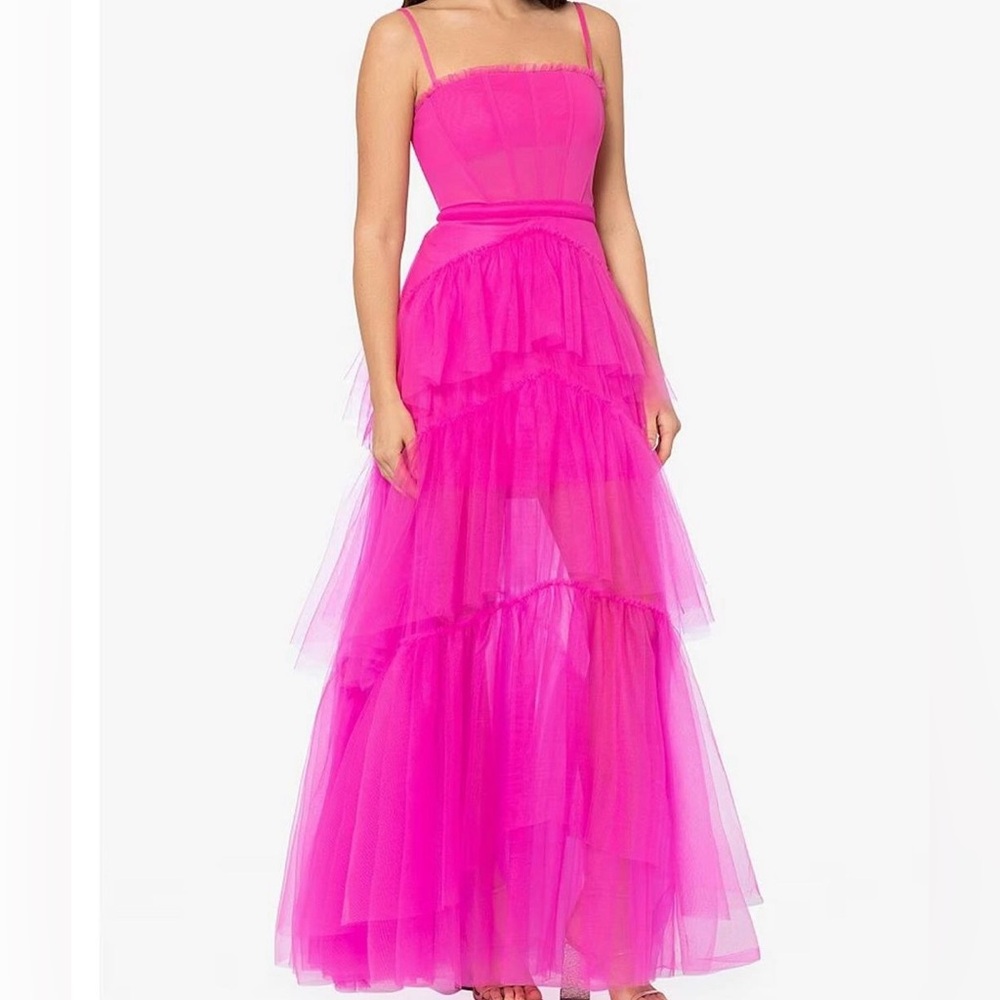 Betsy & Adam Tiered Tulle Dress in Hot Pink Size 0